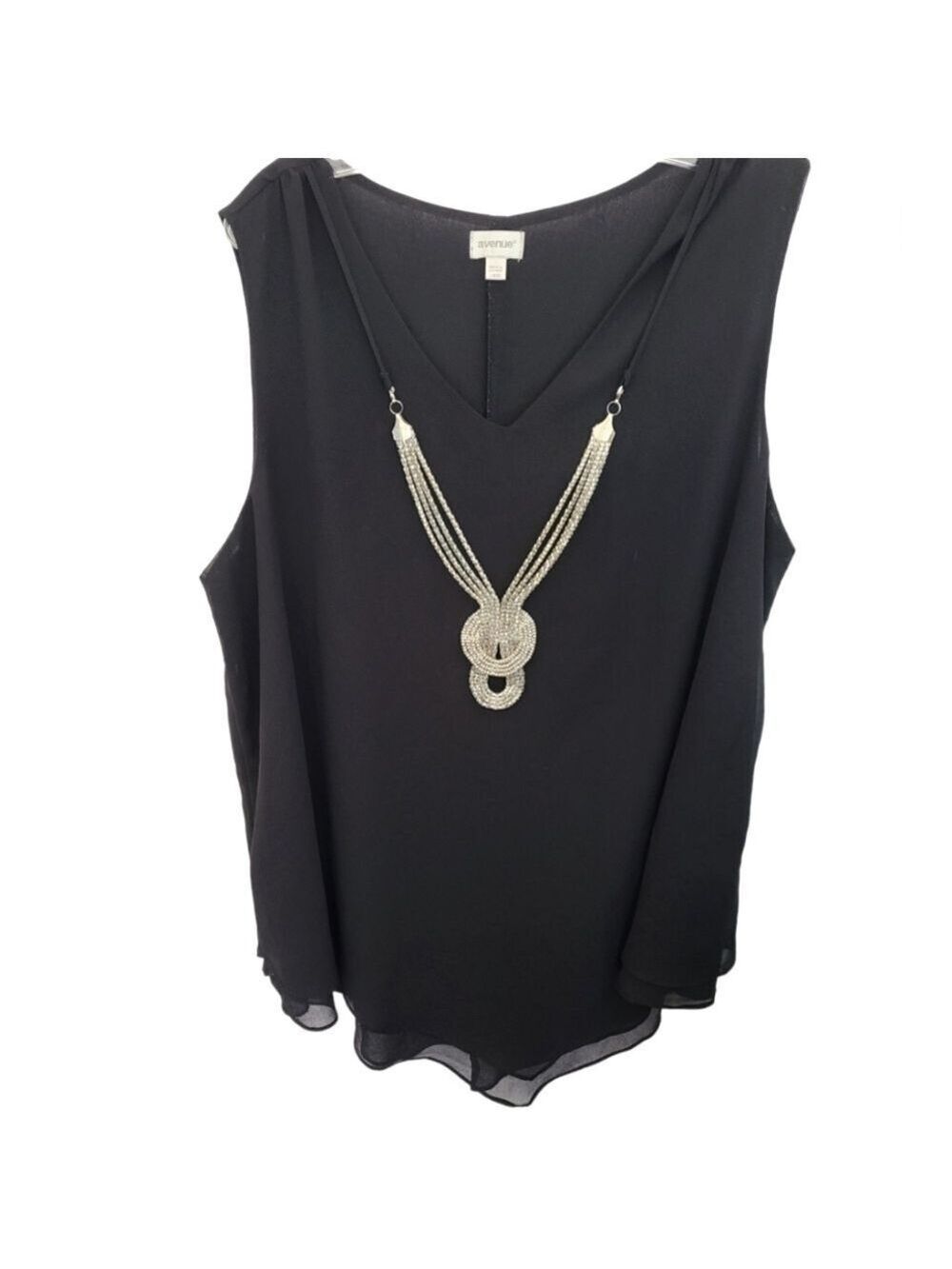 AVENUE Sleeveless V Neck Sheer Black Blouse Size 18